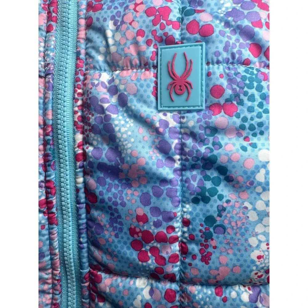 Spyder Puffer Vest Girls 5 Multicolor Pebble Print Patch Logo Mock Neck Full Zip